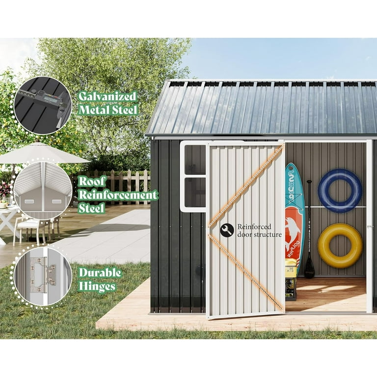 Jocisland 12x10.3x8.2 ft Galvanized Steel Outdoor Storage Shed