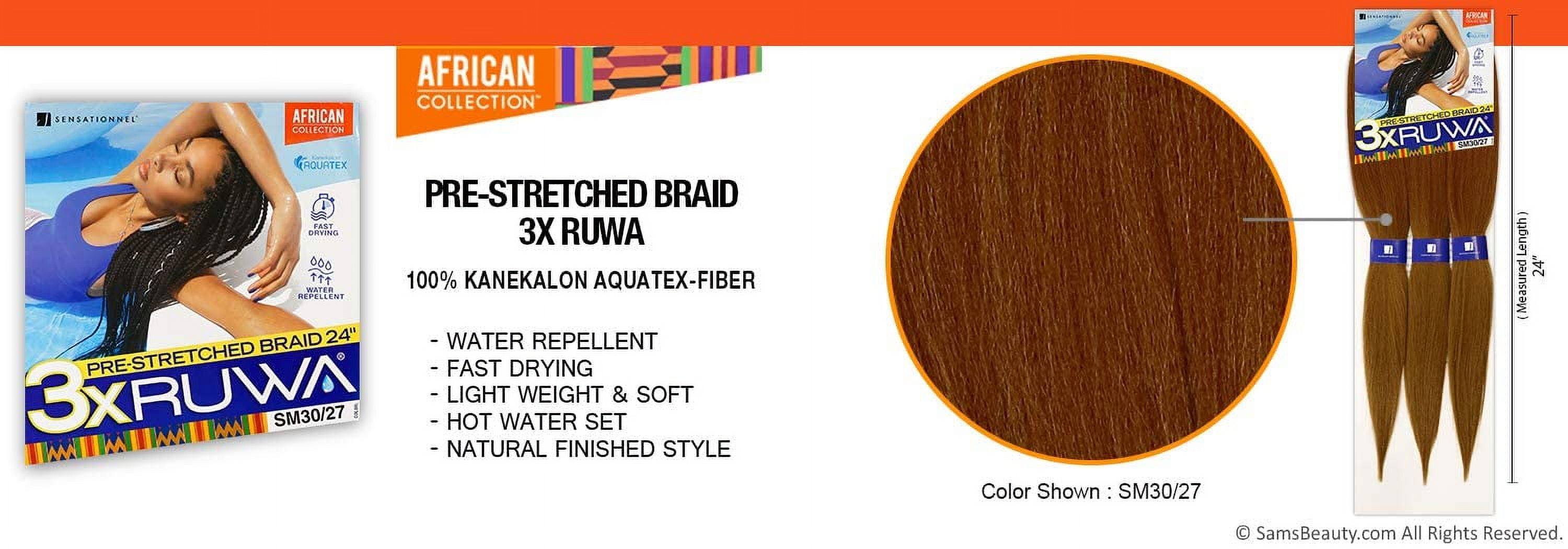 Ruwa Prestretched Braiding Hair - 3X 24 Inch Water Kanekalon Fast Dry Synthetic Braid In Hair Extensions - 3X RUWA 24 Inch (3 Pack, SM1B/350)