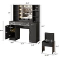 thumbnail image 6 of Vabches Modern Vanity Desk Set with Large Mirror and Stool, Large Makeup Table Set with 3 Drawers, 2 Cabinets & Storage Stool Charging Station, Adjustable Lighting Colors, 6 of 8