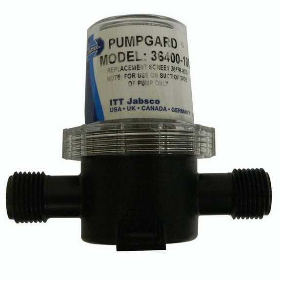 8" Black and Clear Outdoor Marine Jabsco Pumpguard In-Line Strainer 1/2-Inch NPT Port