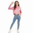 thumbnail image 4 of UQJfacai Girls Cropped Hoodie Y2k Fleece Pullover Sweatshirts with Pocket Kids Fall Winter Casual Long Sleeve Crop Tops 4-12 Years, 4 of 8