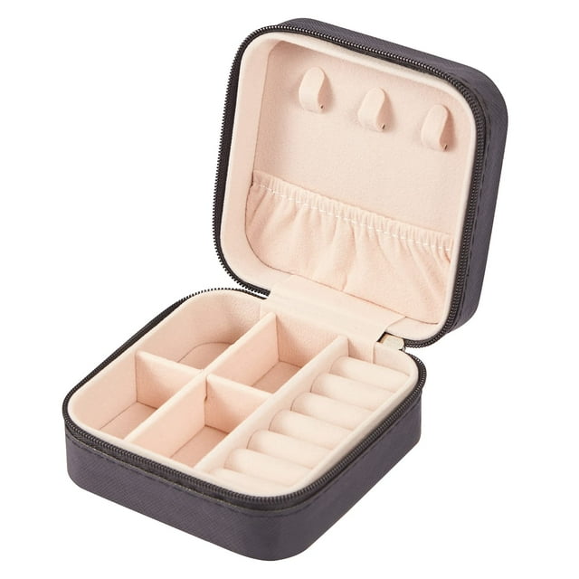 Joyero pequeño de cuero PU, joyero portátil de viaje para anillos, colgantes, pendientes, cajas de almacenamiento (negro)
