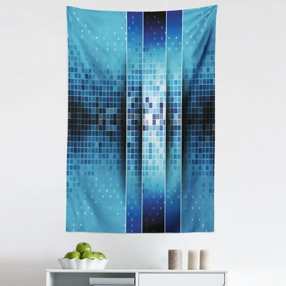Digital Tapestry, Mosaic Pattern with Fragments Little Ceramic Style Square Digital Image Art, Fabric Wall Hanging Decor for Bedroom Living Room Dorm, 5 Sizes, Indigo Sky Blue, by Ambesonne