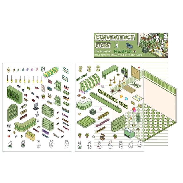 Cabin Scene Cartoon Stickers For Miniature 3D Landscaping, Cute Kid's Collage Hand Account Stackable Gift E3U8