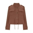 thumbnail image 4 of JGGSPWM Fleece Jackets for Women Casual Long Sleeve Drawstring Waist Stand Collar Zip Up Jacket Coats with Pockets Brown S, 4 of 7