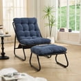 thumbnail image 2 of Leumius Patio Outdoor Lounge Chair with Ottoman, Comfy Sling Recliner Chair with Puffy Cushion and Foot Stool for Living Room Bedroom Reading Room Navy Blue, 2 of 9