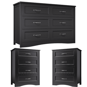 Lofka 3 Piece Nightstands and Dressers Sets , 6 Drawer Dresser & 4 Drawers Nightstand set of 2,Modern Engineered Wood ,White