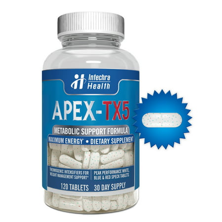 APEX-TX5 Ultra Fat Loss Catalyst with Powerful Appetite Suppressants - 120 White Blue & Red Speck Tablets Manufactured in the USA in a GMP Certified Highest Quality (Best Weight Loss Suppressant)