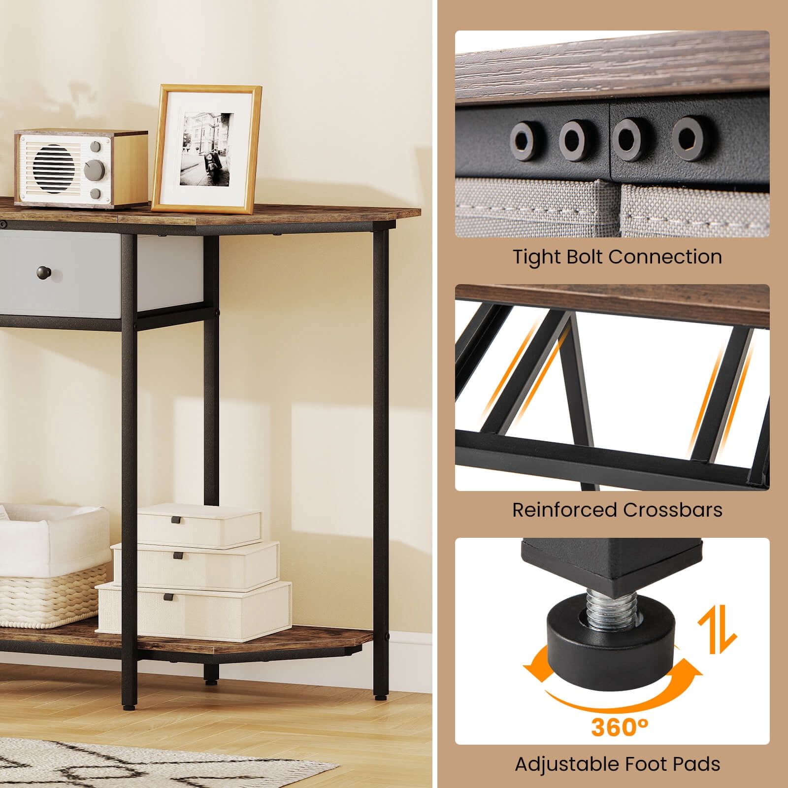 Costway 51" Console Table with 2 Drawers Open Storage Shelf 2-Tier Entryway Table