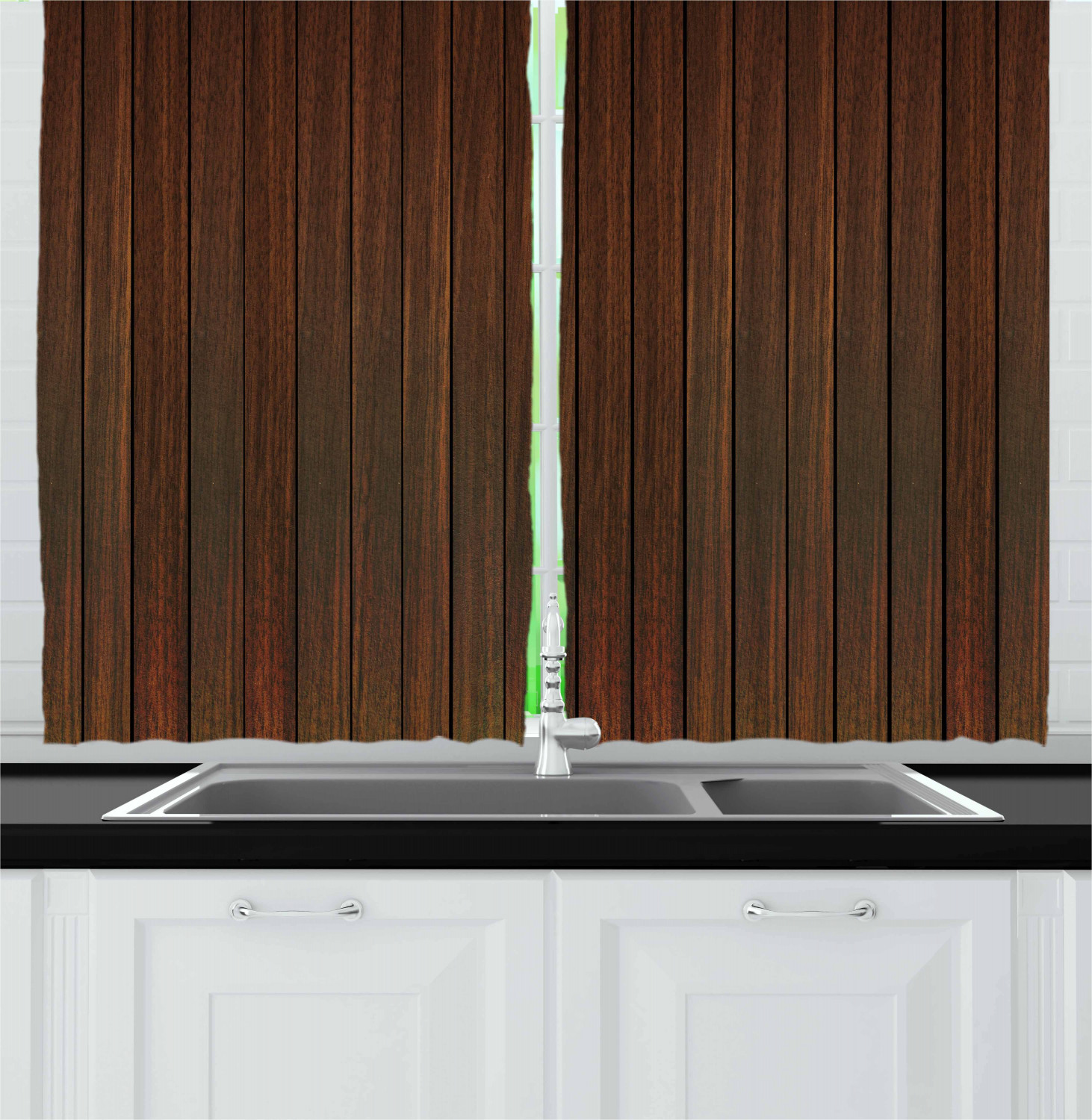 Chocolate Curtains 2 Panels Set, Wooden Stripes Floor Background in Carpentry Themed Illustration Retro Hardwood Image, Window Drapes for Living Room Bedroom, 55W X 39L Inches, Brown, by Ambesonne
