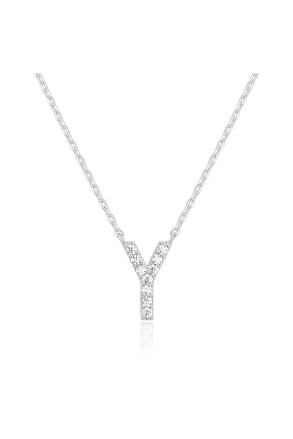 14k White Gold Created Diamond Initial Y Letter Pendant Necklace Plated
