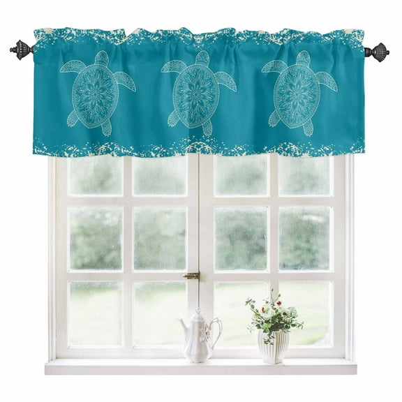 Turtle Turquoise Kitchen Valances for Windows 60x18 Inch Kitchen Curtains Valances Rod Pocket Coastal Ocean Boho Flower Retro Mottled Bathroom Window Valances for Window Treatment Decor