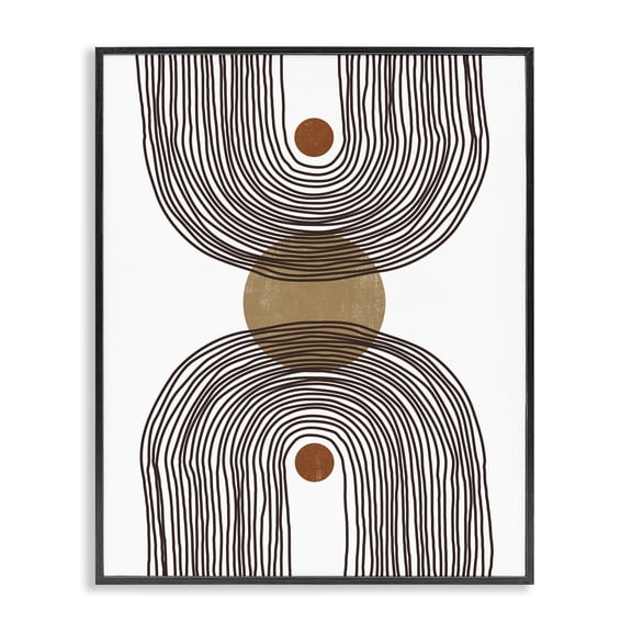 Stupell Industries Modern Asymmetrical Rainbow Reflection Abstract Round Shapes Brown White Black Framed Giclee Art, 11 x 14, by JJ Design House LLC