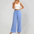 thumbnail image 2 of VNKIDY Womens Elastic Waist Drawstring Wide Leg Lightweight Crinkled Pants With Side Pockets Casual Loose Fit Trousers For Summer Beach Days Cozy Pants, 2 of 4