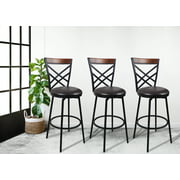 eHemco 24/29" Swivel Metal Barstool with Double X Back Faux Leather Seat in Espresso Set of 3