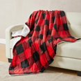 thumbnail image 3 of Fleece/Sherpa Throw Blanket - Super Soft Printed Blanket for Couch, Chair, or Bed - Cozy, Luxurious Plush Throw Blanket - Throw 50" x 60", Red/Black Buff Check, 3 of 6