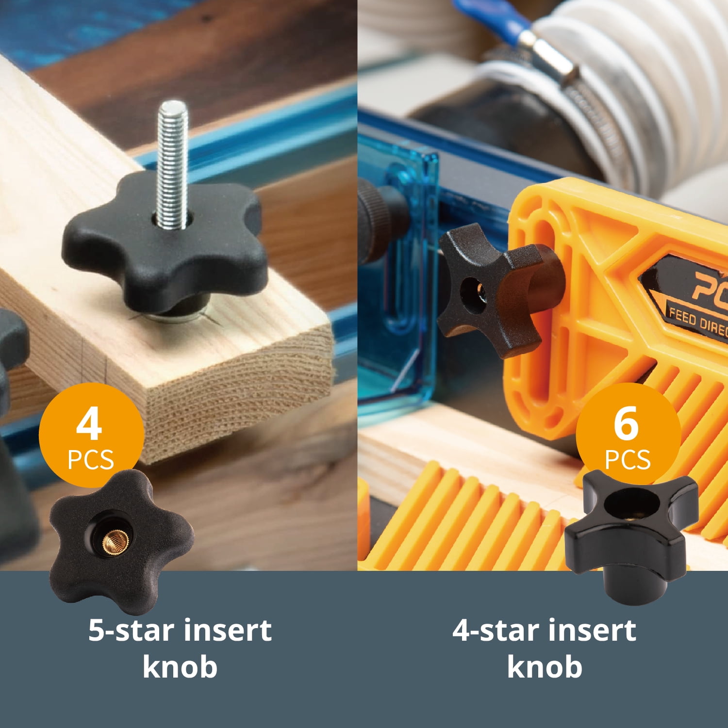 POWERTEC 128 Piece Set T Track Knob Kit w/ 5 Star Knob, 1/4-20 Threaded bolts and Washers, T Track Accessories for Woodworking Jigs and Fixtures, 71127