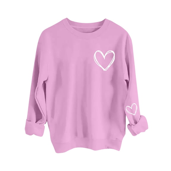 ZQUUVOU Heart Printed Pullover for Women Valentines Crewneck Sweatshirt Long Sleeve Casual Comfortable Tops Pink B