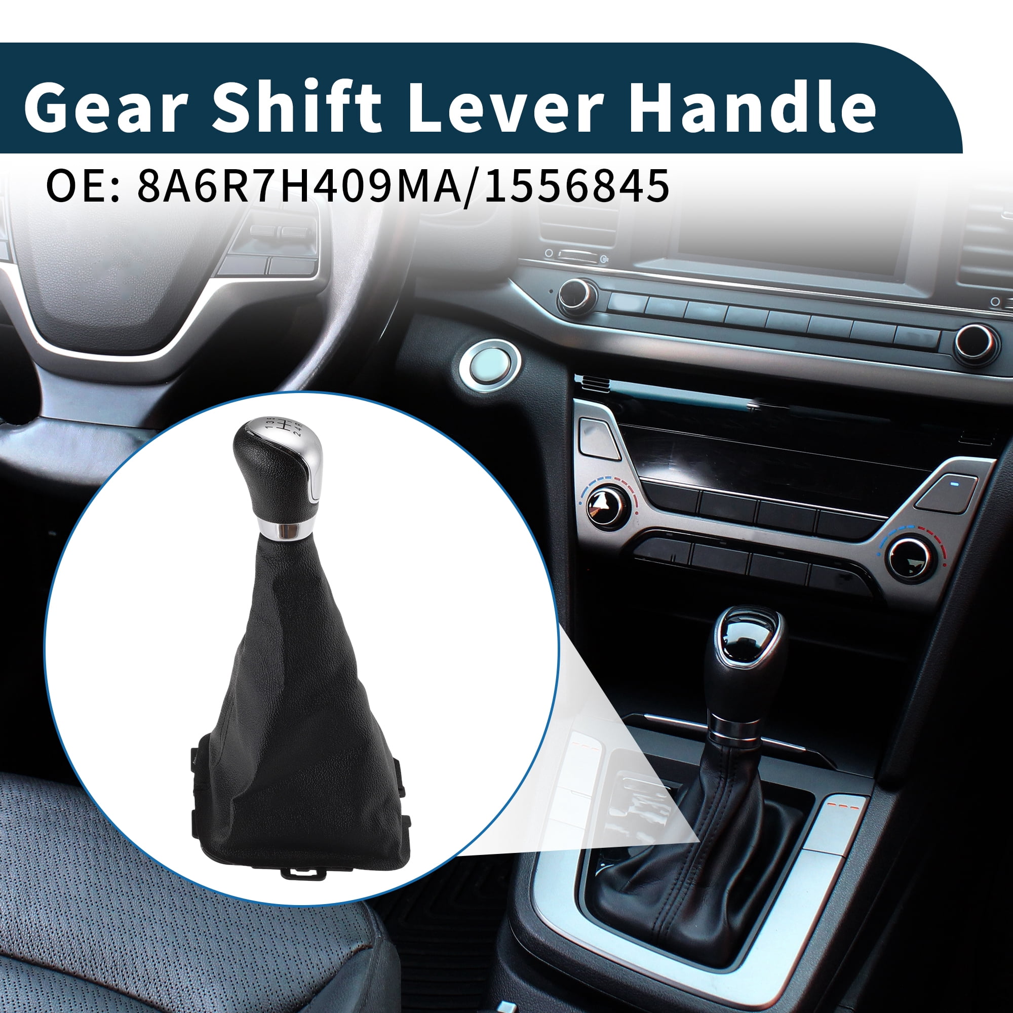 Unique Bargains Manual Gear Shift Knob Handle for Ford Fiesta MK5 2008 No.8A6R7H409MA/1556845 Shift Gear Lever Knob Gearstick Gaiter Boot Cover Plastic Leather
