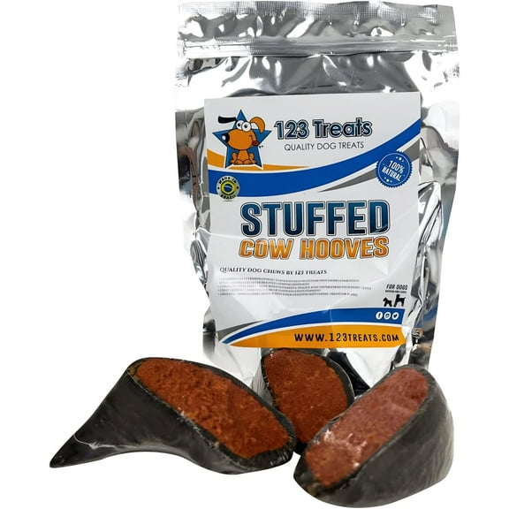 Delicious Beef Filled Cow Hooves - 3 Count | 100% Natural Dog Dental Treats | Beef Hoof by 123 Treats