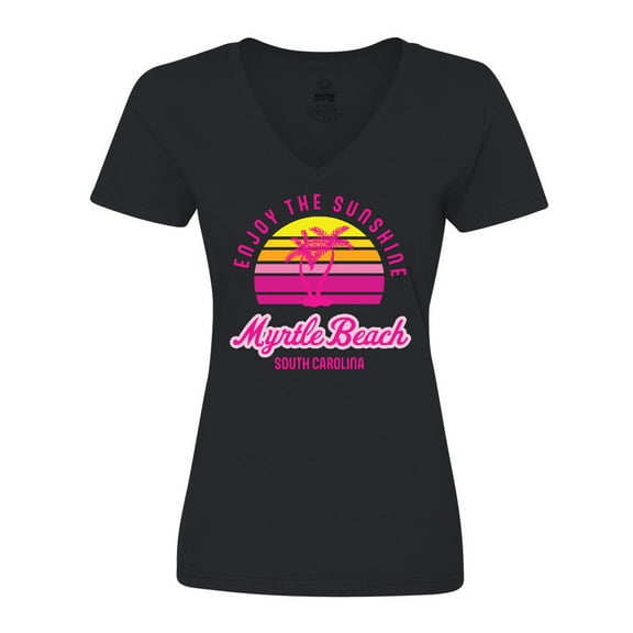 Inktastic Summer Enjoy the Sunshine Myrtle Beach South Carolina Pink Women's V-Neck T-Shirt