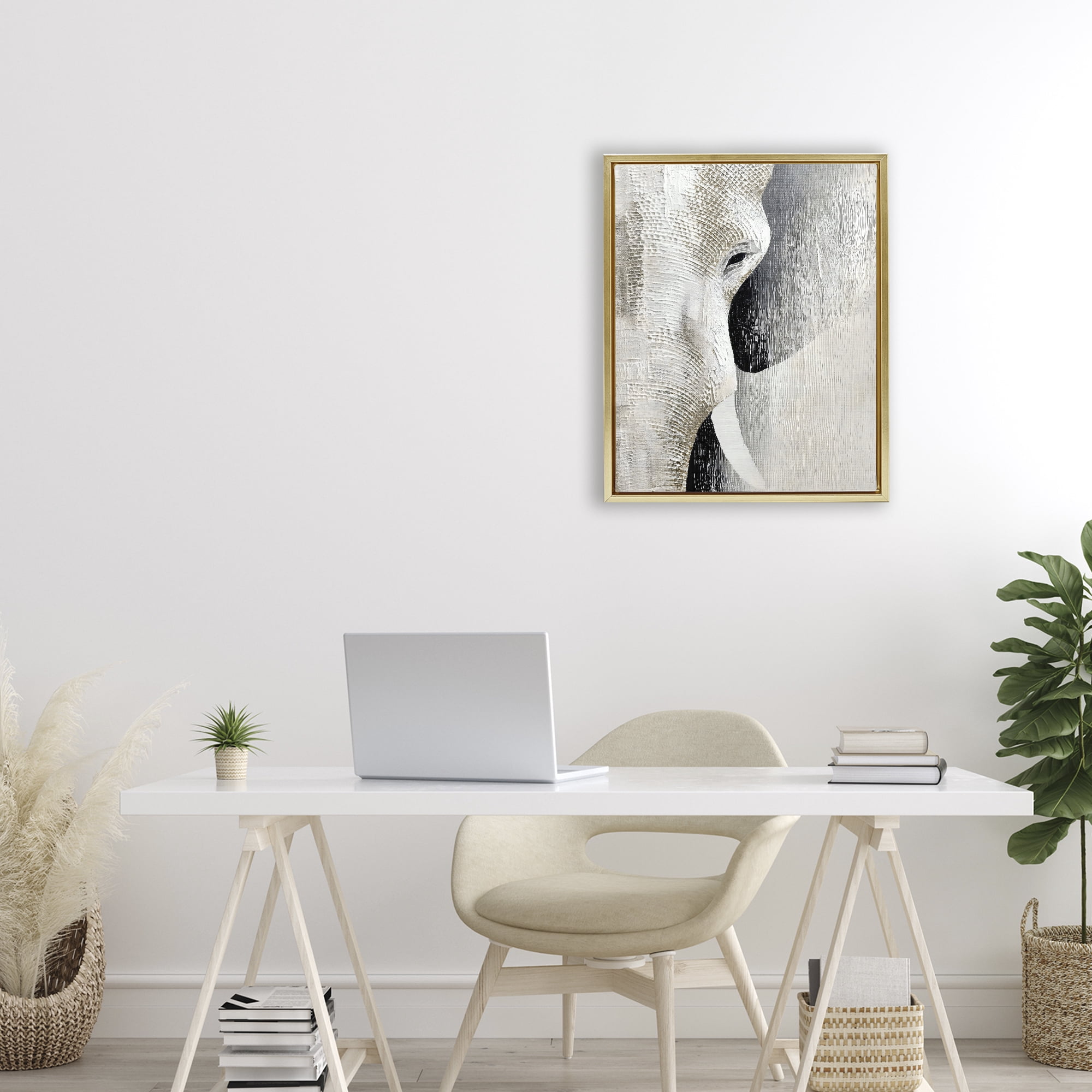 Stupell Industries Faux Textured Elephant Gold Framed Floater Canvas Wall Art, design by LSR Design Studio