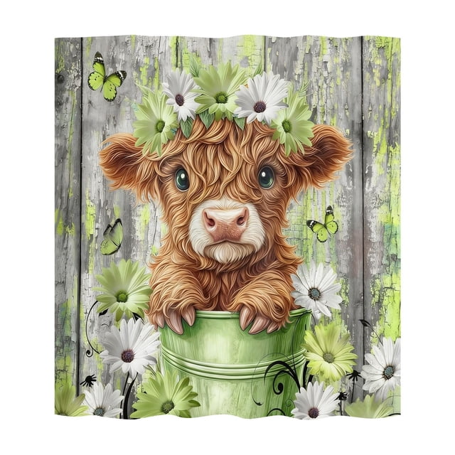 TIELUTT Rideau de Douche Vache Ferme Floral Drôle Mignon Vache Douche Robuste Transparent Rideau de Douche Léger Rideaux de Douche Double Doublure et Rideau de Douche avec Doublure Rideau de Douche Largeur Courte Lourd Cur