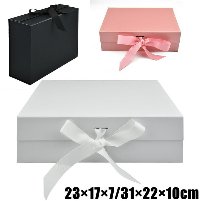 Jingt White Rigid Gift Box with Lid Magnetic Closure Ribbon Fancy Gift Box Luxury Gift Packaging, Size: 23*17*7cm