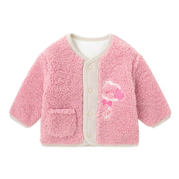 WhouRiu Newborn Girl's Coat Flannel Warm Button Up Soft Coat Children Cozy Warm Thickened Outerwear Coats Pink,Sized 6-12 M