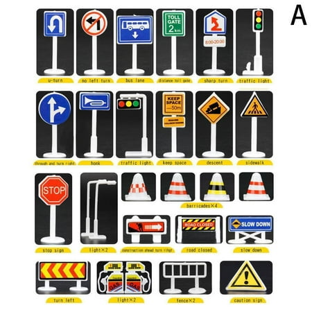 

TMOYZQ Christmas Toys for Baby Girls Boys 28 Pcs Car Toy Accessories Traffic Road Signs Kids Children Play Learn Toy Game Christmas Gift for Toddler on Clearance
