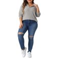 thumbnail image 2 of Agnes Orinda Women's Plus Size Loose Polo V Neck Long Sleeve T Shirts Tops Collared Ribbed Brushed Top Sweater Casual 3X Grey, 2 of 5