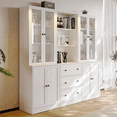 thumbnail image 3 of RichYa Vertical File Cabinet, 3-Tier Modern Bookshelf with 3 Large Drawer, Wood Filing Cabinet with Open Storage Shelf, Glass Doors and Fixed Storage Shelves for Home Office, White, 3 of 8