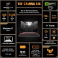 thumbnail image 2 of ASUS TUF Gaming A16 Gaming Laptop, 16” WUXGA 144Hz Display, AMD Ryzen™ 7 170, NVIDIA® GeForce RTX 4050, 16GB DDR5, 512GB PCIe SSD, Wi-Fi 6, 3 Months of Microsoft 365 Personal included, 2 of 11