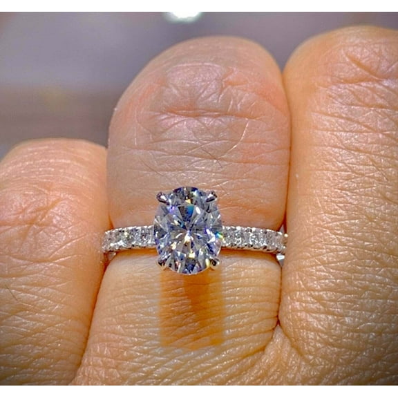 Forever Jewels 2 Ct Oval Cut Moissanite Women Halo Engagement Ring 14K White Gold Plated