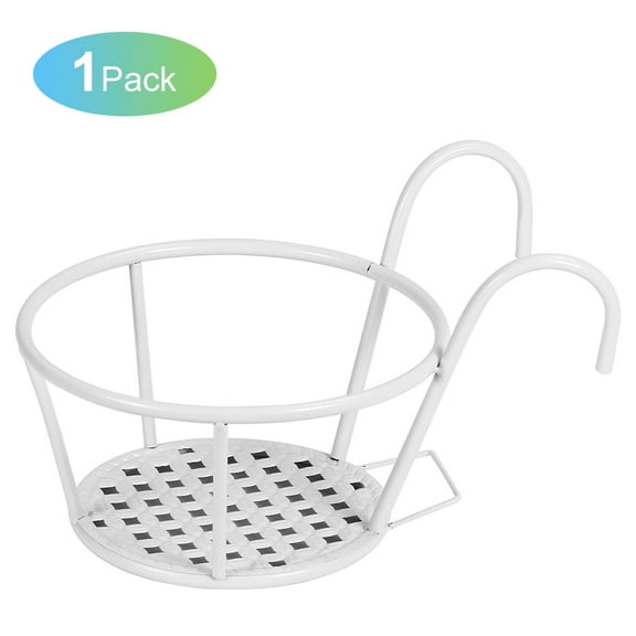 Hanging Railing Planter Iron Art Hanging Baskets Flower Pot Holder Plant Holder Over The Rail Metal Fence Planters for Patio Balcony Porch Fence, 1 Pack
