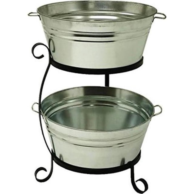 Houston International Trading 8025 Galvanisé Boisson Double Baignoire avec Support en Fer