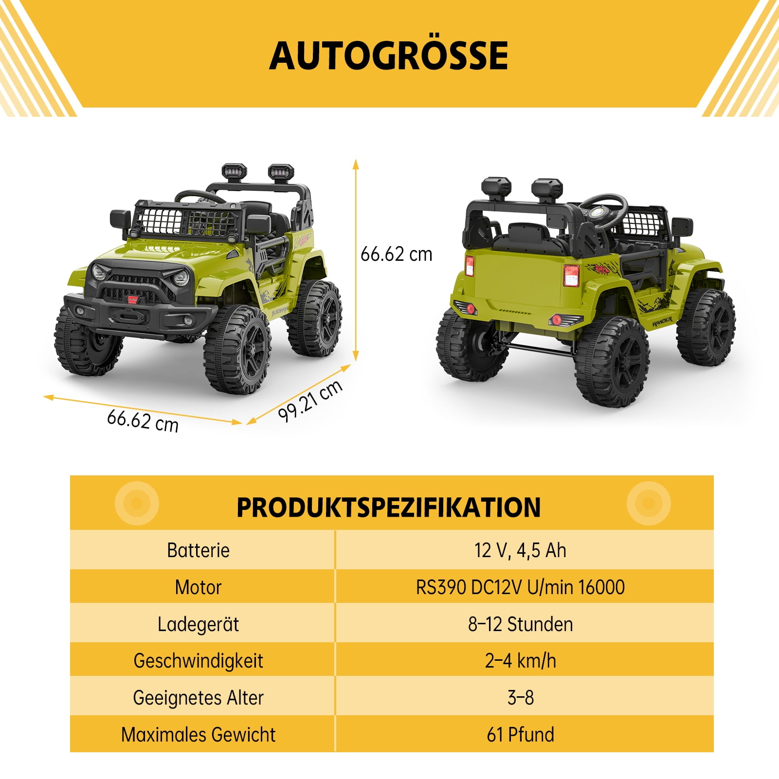 CazToi 12V Kids Ride On Truck Toddlers Battery Powered Electric Vehicle with Remote Control Ride On Toy Car for Boys Girls 3-8