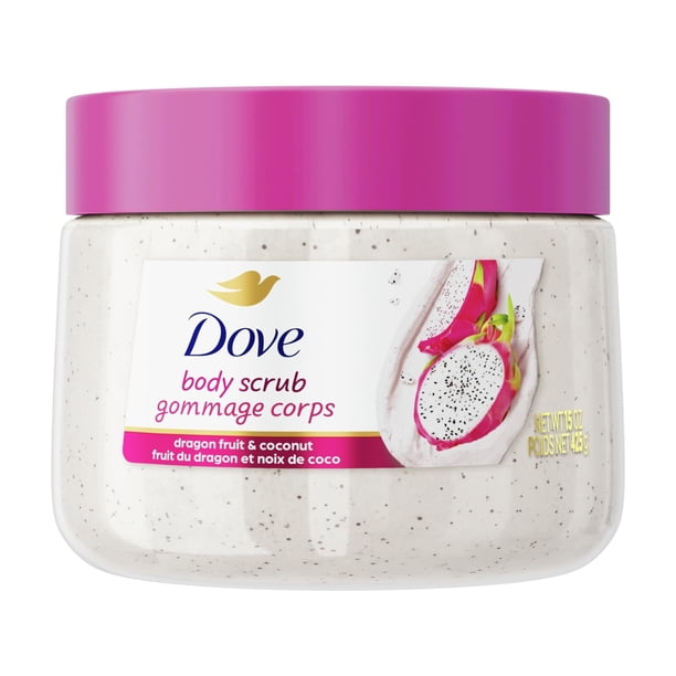 Dove Body Scrub Dragon Fruit & Coconut Cream Body Scrub exfolia y nutre profundamente para una piel suave y radiante, 15 oz