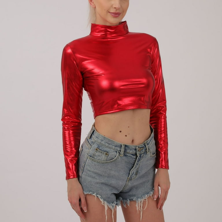 Metallic mock neck top hotsell
