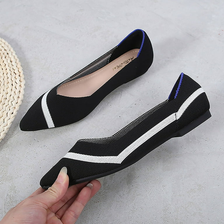 Quealent Adult Women Shoes Womens Flat Ballet Shoes Size 12 Women Flat Casual Shoes Slip On Spring Autumn Ladies Lazy Womens Leather Flat Shoes Black