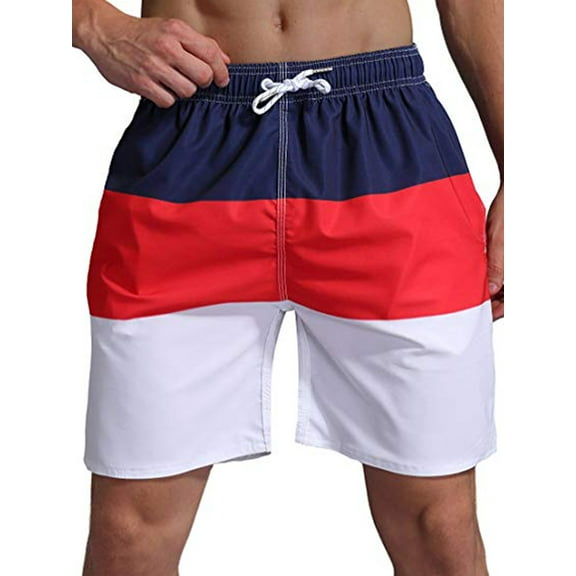 LELINTA Mens Swim Trunks Watershort Swimsuit Board Colorblock Shorts Bathing Suits Elastic Waist Drawstring