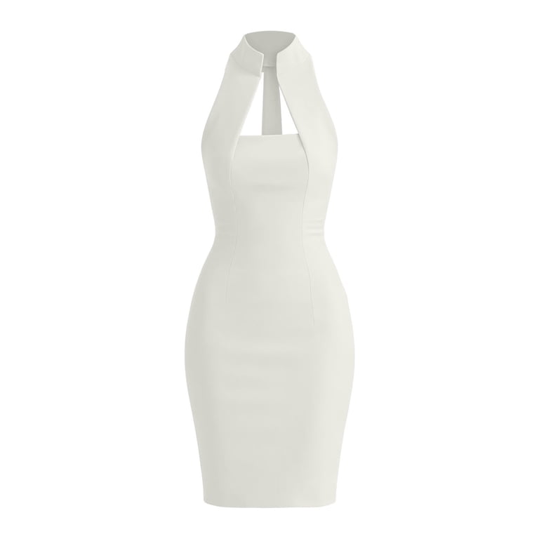 white bodycon midi dress plus size DPTALR Women's Halter Mock Neck Cutout Dress,White,Women's XXL Womens dresses