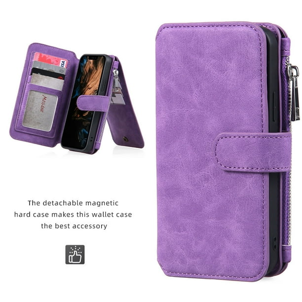 Compatible with iPhone XS MAX Max Wallet Case PU Leather with 14 Card Holder Magnetic Multi Function Money Purse Zipper Protective Cover Purple