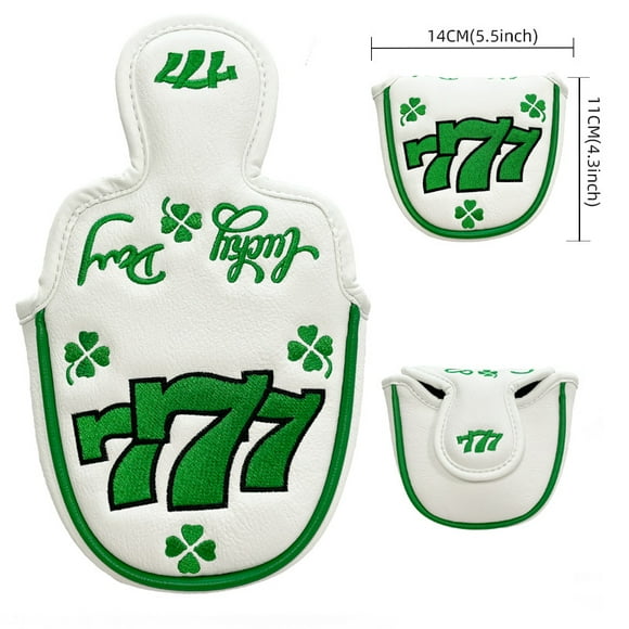 Lucky 777 Green Clover Shamrock Golf Blade Putter Cover Mallet Headcover Club Protective for Scotty Cameron,Odyssey,Taylormade White-Semi(Magnetic)