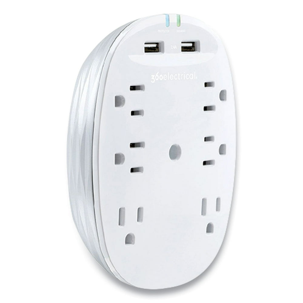 360 Electrical 6Outlet Surge Protector w/ Dual 2.4A USB Outlets 360303