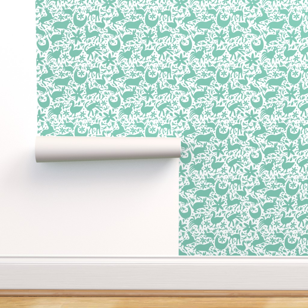 Peel & Stick Wallpaper Swatch Mexico Mint White Otomi Nature
