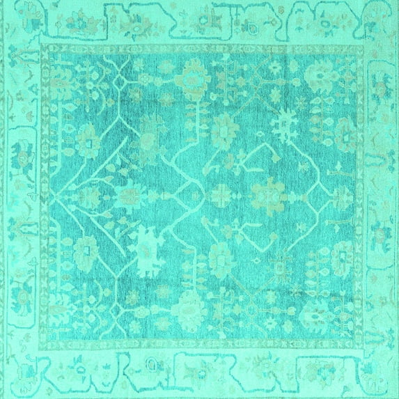 Ahgly Company Machine Washable Indoor Square Oriental Turquoise Blue Traditional Area Rugs, 7' Square