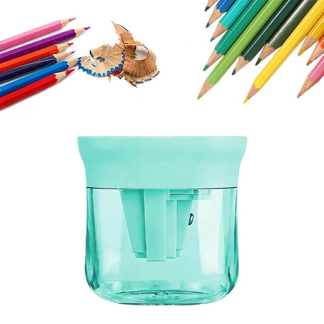 Aodebiao Manual Pencil Sharpener with Lid, 3-Hole Portable Hand Crank Sharpener, Compact Desktop Sharpener for Colored Pencils Writing Drawing and Sketching, Transparent Shavings Collector