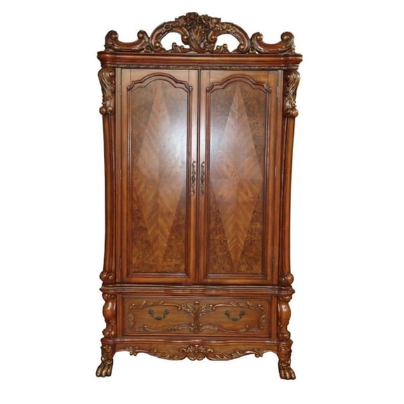 Pemberly Row 2-Drawer Wooden TV Armoire with 2 Doors in Cherry Oak