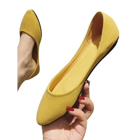 

Lacyhop Women s Flats Comfort Loafers Anti-Slip Flat Shoes Work Lightweight Casual Solid Color Slip On Pumps Yellow 6